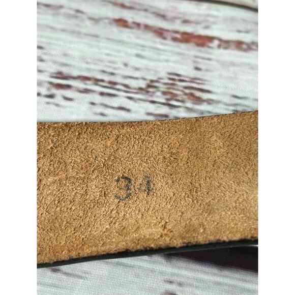 Vtg Mens Brown Agate Genuine Leather Tooled Oval Buckle Belt Size 34 Made in USA - Picture 7 of 11